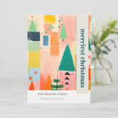 Kleurrijke Retro Abstracte Kerstmis Landschapsfoto Feestdagenkaart (Staand voorkant)