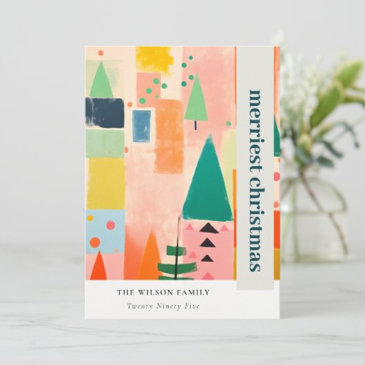 Kleurrijke Retro Abstracte Kerstmis Landschapsfoto Feestdagenkaart (Staand voorkant)