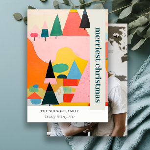 Kleurrijke Retro Abstracte Kerstmis Landschapsfoto Feestdagenkaart