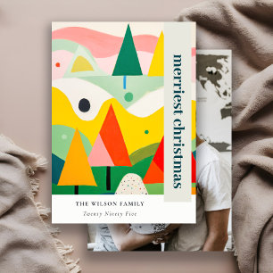 Kleurrijke Retro Abstracte Kerstmis Landschapsfoto Feestdagenkaart