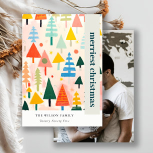 Kleurrijke Retro Abstracte Kerstmis Landschapsfoto Feestdagenkaart