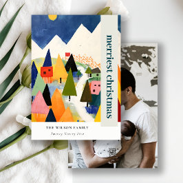 Kleurrijke Retro Abstracte Kerstmis Landschapsfoto Feestdagenkaart