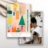 Kleurrijke Retro Abstracte Kerstmis Landschapsfoto Feestdagenkaart