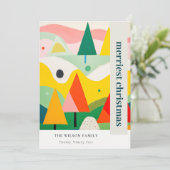 Kleurrijke Retro Abstracte Kerstmis Landschapsfoto Feestdagenkaart (Staand voorkant)