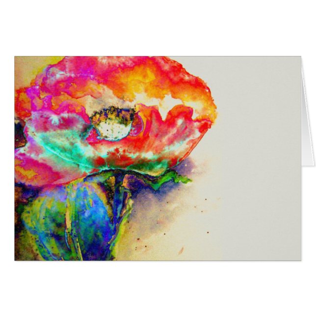 Kleurrijke retro Abstracte Poppy waterverf (Voorkant Horizontaal)