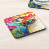 Kleurrijke retro Abstracte Poppy waterverf Bier Onderzetter (Linkerzijde)