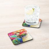 Kleurrijke retro Abstracte Poppy waterverf Bier Onderzetter (Rechterzijde)