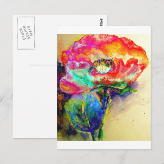 Kleurrijke retro Abstracte Poppy waterverf Briefkaart (Voorkant / Achterkant)