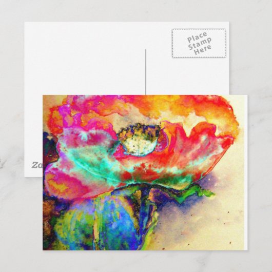 Kleurrijke retro Abstracte Poppy waterverf Briefkaart (Voorkant / Achterkant)