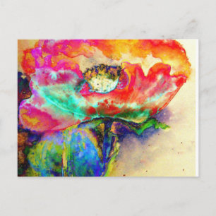 Kleurrijke retro Abstracte Poppy waterverf Briefkaart