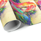 Kleurrijke retro Abstracte Poppy waterverf Cadeaupapier (Rol Hoek)