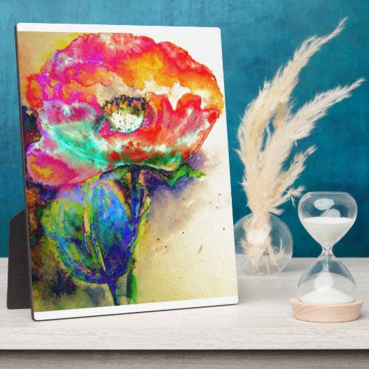 Kleurrijke retro Abstracte Poppy waterverf Fotoplaat (Zijkant)