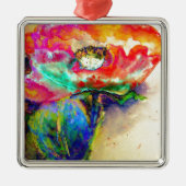 Kleurrijke retro Abstracte Poppy waterverf Metalen Ornament (Voorkant)