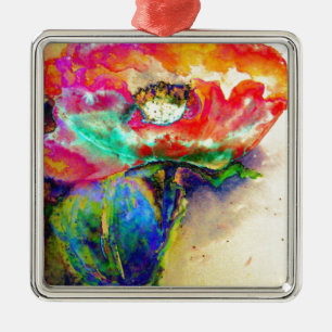 Kleurrijke retro Abstracte Poppy waterverf Metalen Ornament