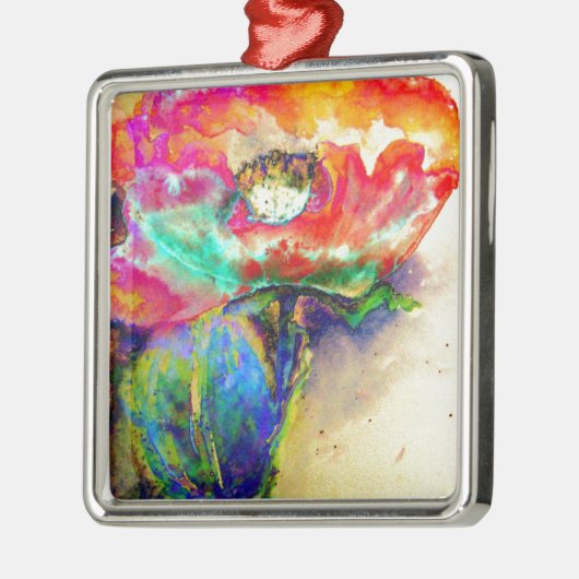 Kleurrijke retro Abstracte Poppy waterverf Metalen Ornament (Links)