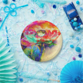 Kleurrijke retro Abstracte Poppy waterverf Papieren Bordje (Feest)