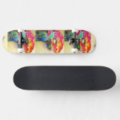 Kleurrijke retro Abstracte Poppy waterverf Skateboard (Horizontaal)