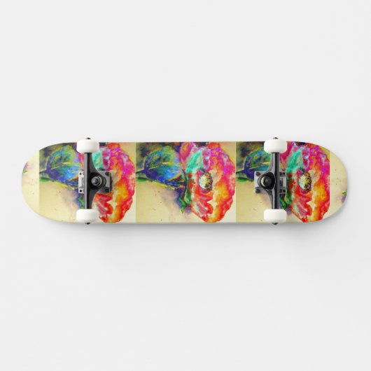 Kleurrijke retro Abstracte Poppy waterverf Skateboard (Horizontaal)