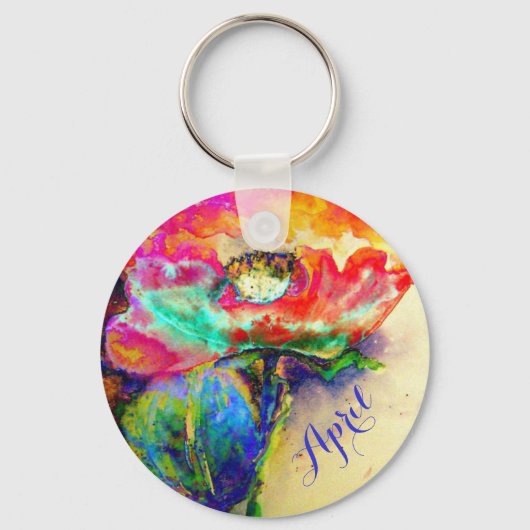 Kleurrijke retro Abstracte Poppy waterverf Sleutelhanger (Voorkant)