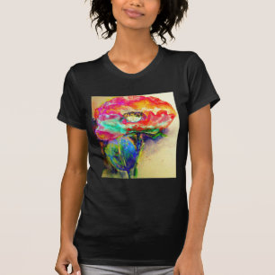 Kleurrijke retro Abstracte Poppy waterverf T-shirt