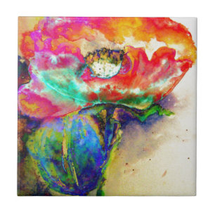 Kleurrijke retro Abstracte Poppy waterverf Tegeltje