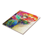 Kleurrijke retro Abstracte Poppy waterverf Tegeltje (Zijkant)