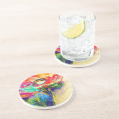 Kleurrijke retro Abstracte Poppy waterverf Zandsteen Onderzetter (Zijkant)