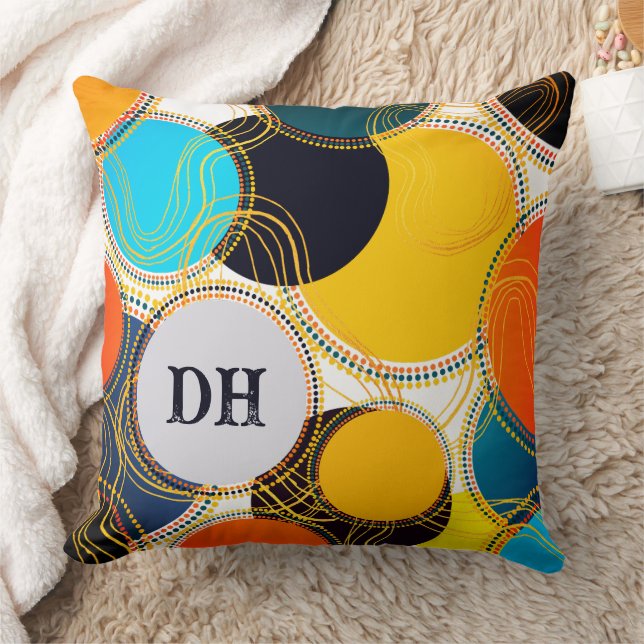 Kleurrijke Retro Abstracte Stippen Personaliseren  Kussen (Deken)