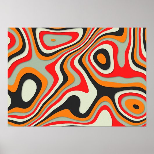 Kleurrijke Retro Abstracte Swirlies Poster (Voorkant)