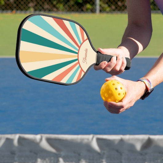 Kleurrijke Retro Abstracte Zonnestralen Sunrise Pickleball Paddle (Insitu)