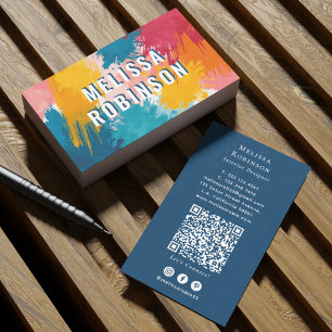 Kleurrijke Retro Aquarel Spettering Vet Wit Naam Visitekaartje