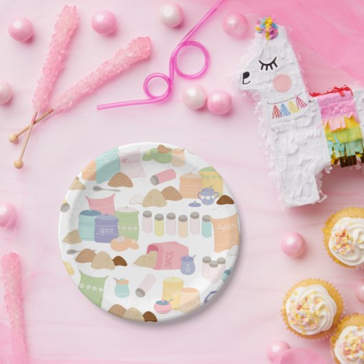 Kleurrijke Retro bakken Ingrediënt Containers Papieren Bordje (Feest)