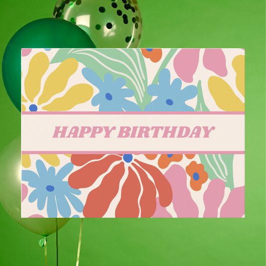 Kleurrijke Retro Bloem Happy Birthday Briefkaart