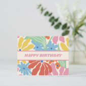 Kleurrijke Retro Bloem Happy Birthday Briefkaart (Staand voorkant)