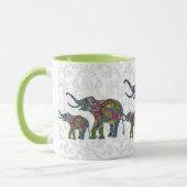 Kleurrijke Retro Bloem Olifant Familie 2 Mok (Links)