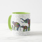 Kleurrijke Retro Bloem Olifant Familie 2 Mok (Voorkant links)