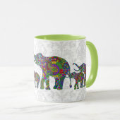 Kleurrijke Retro Bloem Olifant Familie 2 Mok (Voorkant rechts)