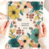 Kleurrijke Retro Bloemen Aangepaste Naam Planner