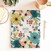 Kleurrijke Retro Bloemen Aangepaste Naam Planner