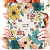 Kleurrijke Retro Bloemen Aangepaste Naam Planner