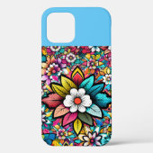 Kleurrijke Retro Bloemen Blauw Roze Wit Case-Mate iPhone Case (Achterkant)