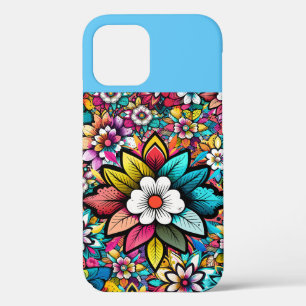 Kleurrijke Retro Bloemen Blauw Roze Wit Case-Mate iPhone Case