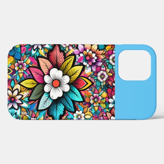 Kleurrijke Retro Bloemen Blauw Roze Wit Case-Mate iPhone Case (Achterkant (horizontaal))