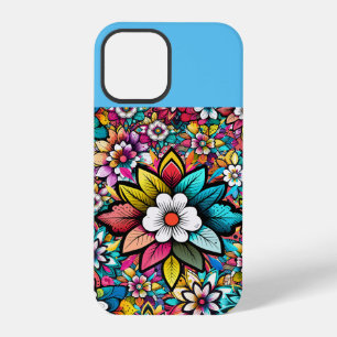 Kleurrijke Retro Bloemen Blauw Roze Wit iPhone 12 Pro Hoesje