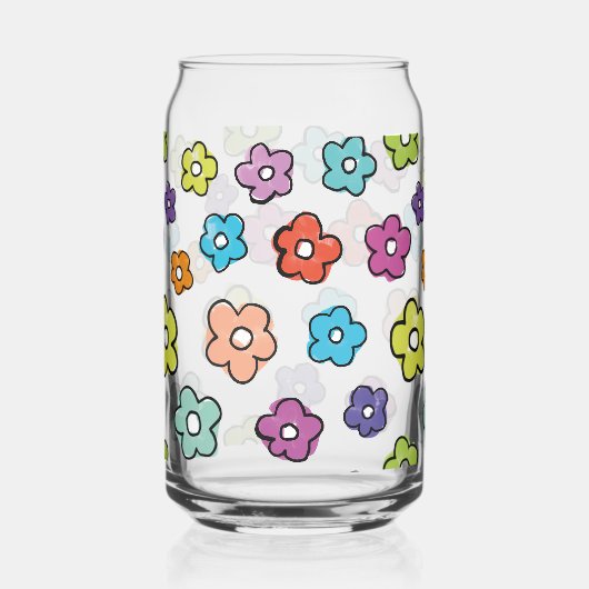 Kleurrijke Retro Bloemen Blikvorm Glas (Voorkant)