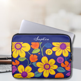 Kleurrijke Retro bloemen-Dopamine stijl Laptop Sleeve