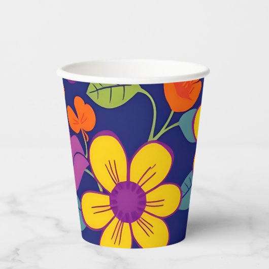 Kleurrijke Retro bloemen-Dopamine stijl Papieren Bekers (Voorkant)