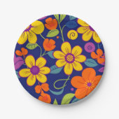 Kleurrijke Retro bloemen-Dopamine stijl Papieren Bordje (Voorkant)