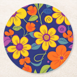 Kleurrijke Retro bloemen-Dopamine stijl Ronde Kartonnen Onderzetter