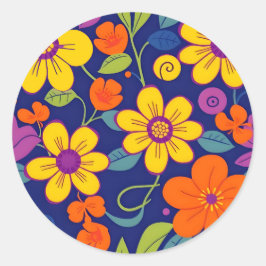 Kleurrijke Retro bloemen-Dopamine stijl Ronde Sticker